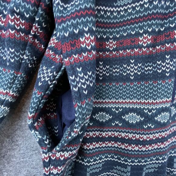 Fabletics Forever Fleece Hooded Jumpsuit Women Small Blue Red Aztec Drawstring - Picture 6 of 8